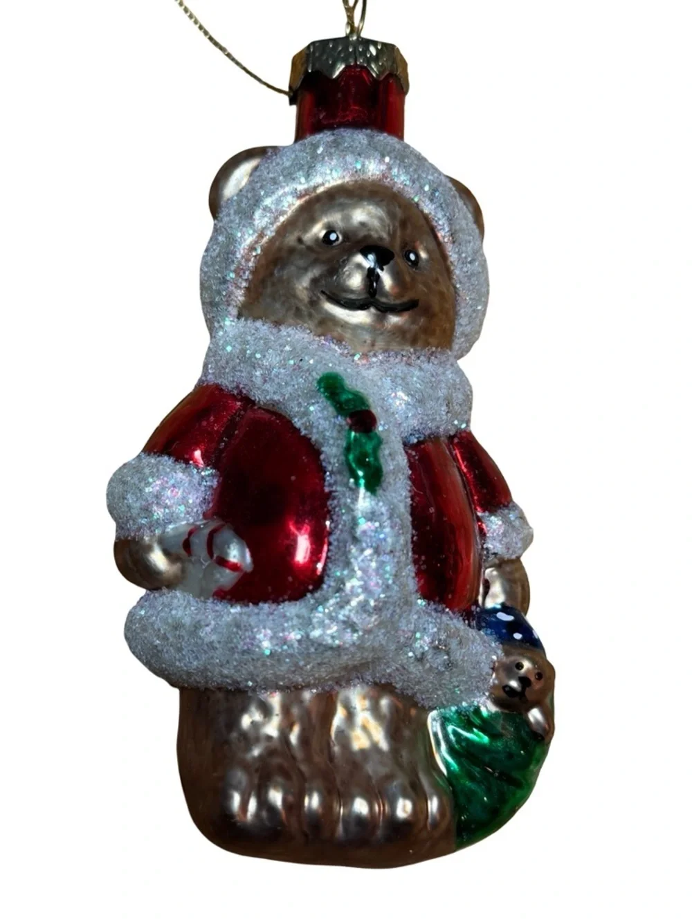 Festive Red Bear Ornament with Sparkle Trim - Unbranded